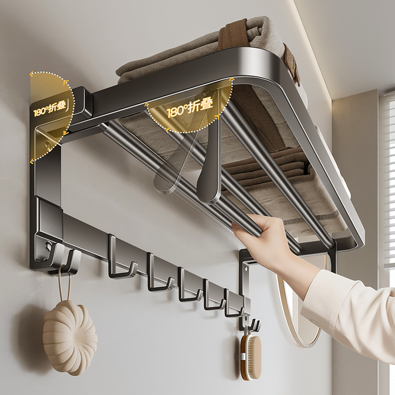 毛巾架卫生间免打孔浴巾架一体挂架套件厕所淋浴房浴室架子置物架
