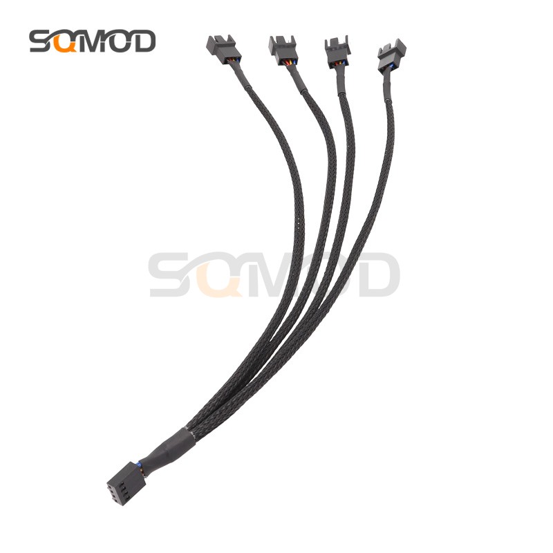 主板风扇4Pin 一分四转接线 1分3延长线 30cm 风扇线 包网线