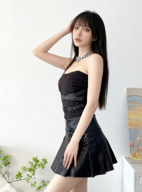 轻熟风黑色抹胸连衣裙高级感小个子气质一整套ootd穿搭两件套装裙