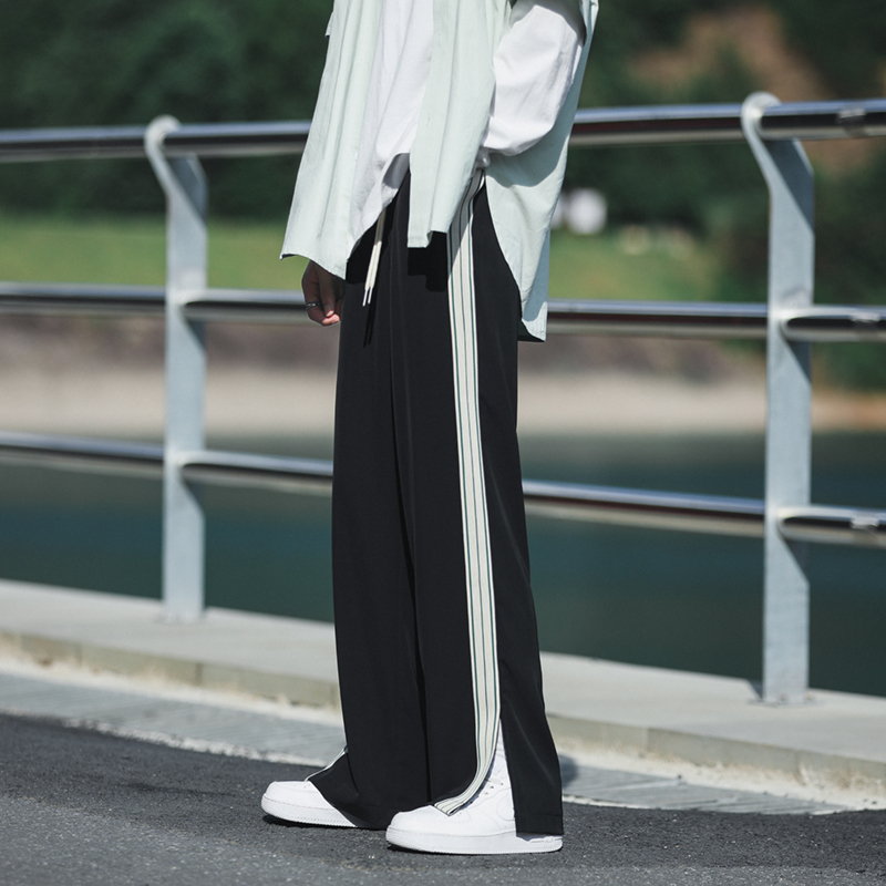 B339BK83夏季冰丝长裤男织带休闲小西裤开衩设计裤子P45控68，男装西裤，电商A417A