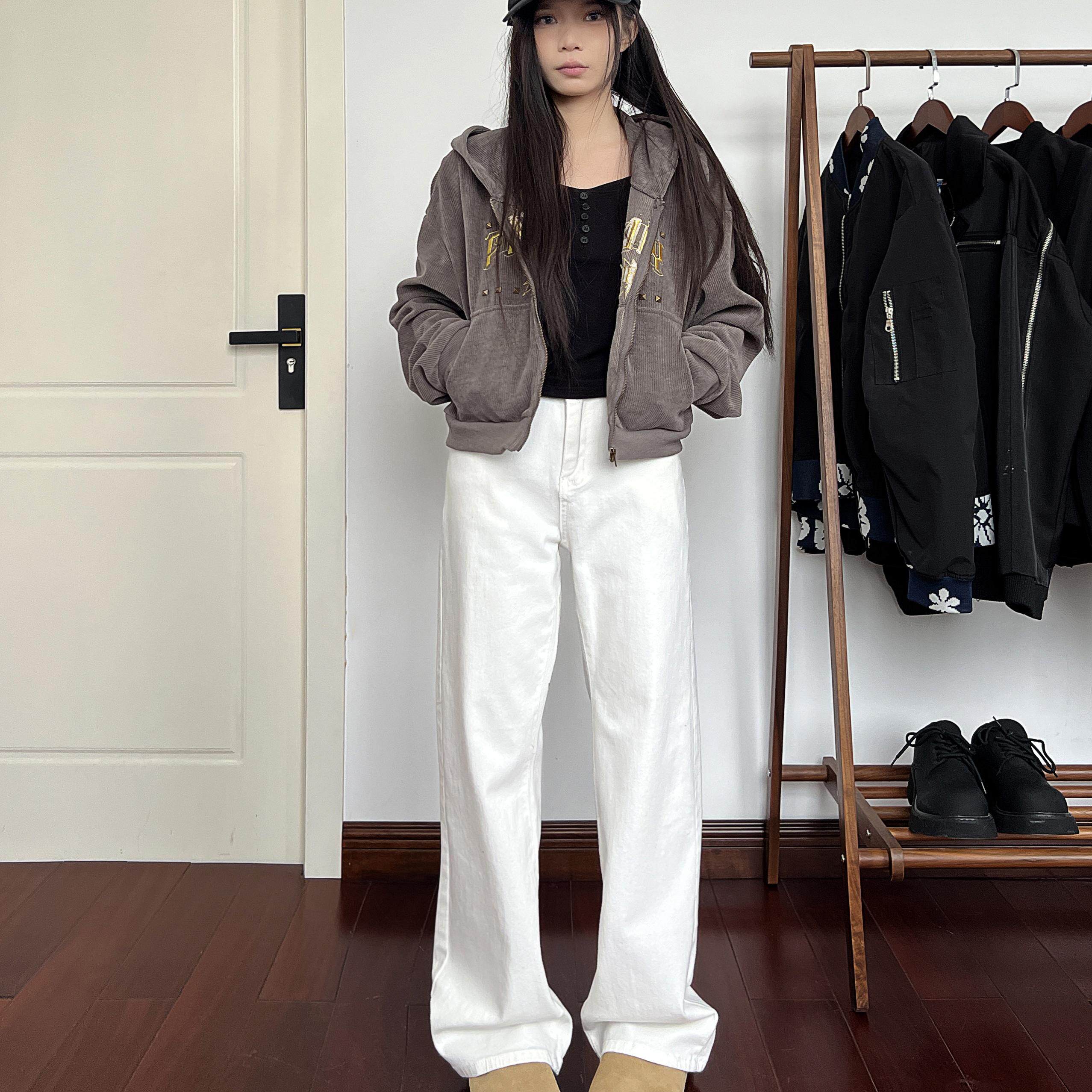 A417ANK6294-2春季白色微喇修身牛仔裤男女百搭款休闲长裤p45，女装牛仔裤，电商A417A