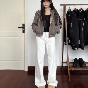 A417A NK6294-2 春季白色微喇修身牛仔裤男女百搭款休闲长裤p45,女装牛仔裤,电商A417A