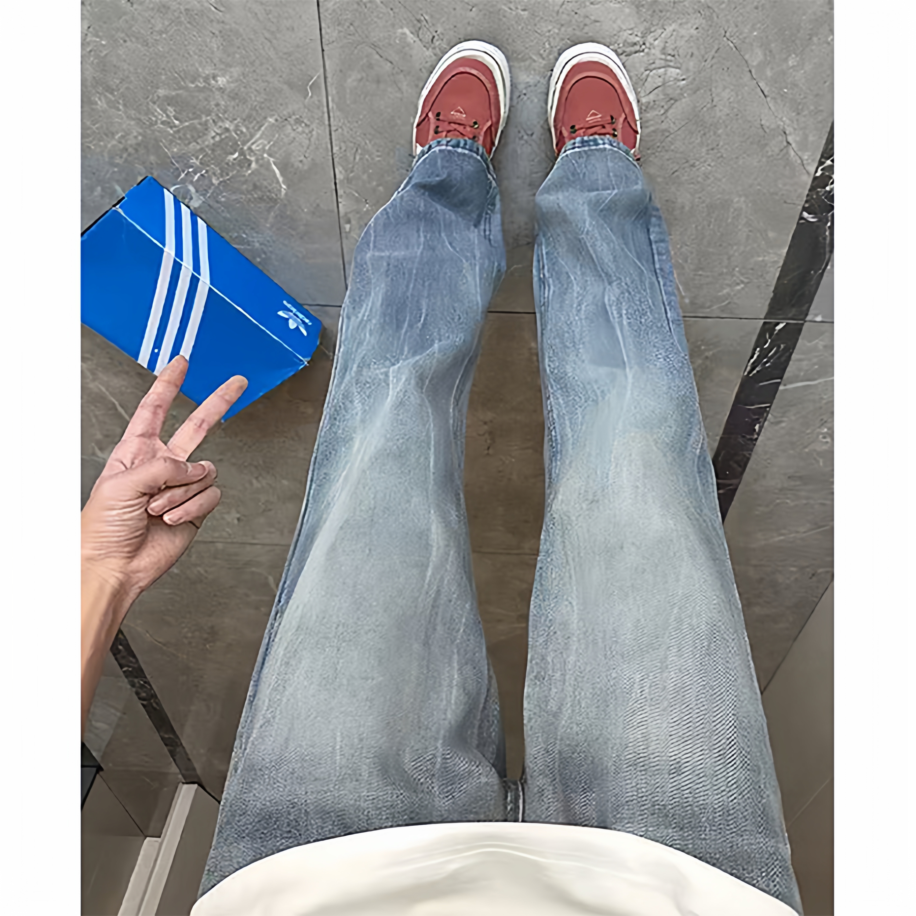 A417ANK901P45男士冬季闪电纹牛仔裤个性微喇休闲长裤，男装牛仔裤，电商A417A