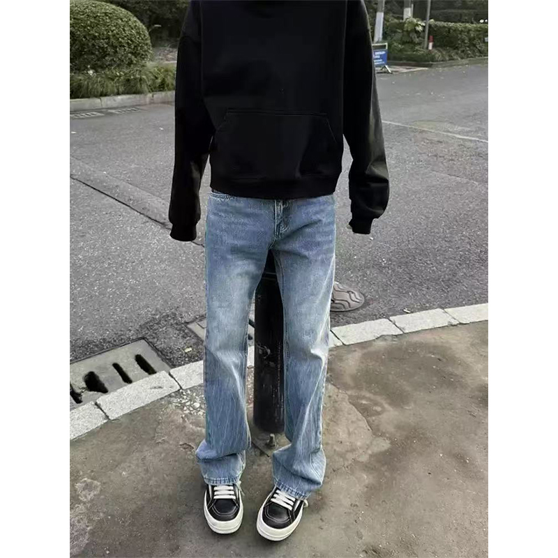 A417ANK901P45男士夏季闪电纹牛仔裤个性微喇休闲长裤，男装牛仔裤，电商A417A