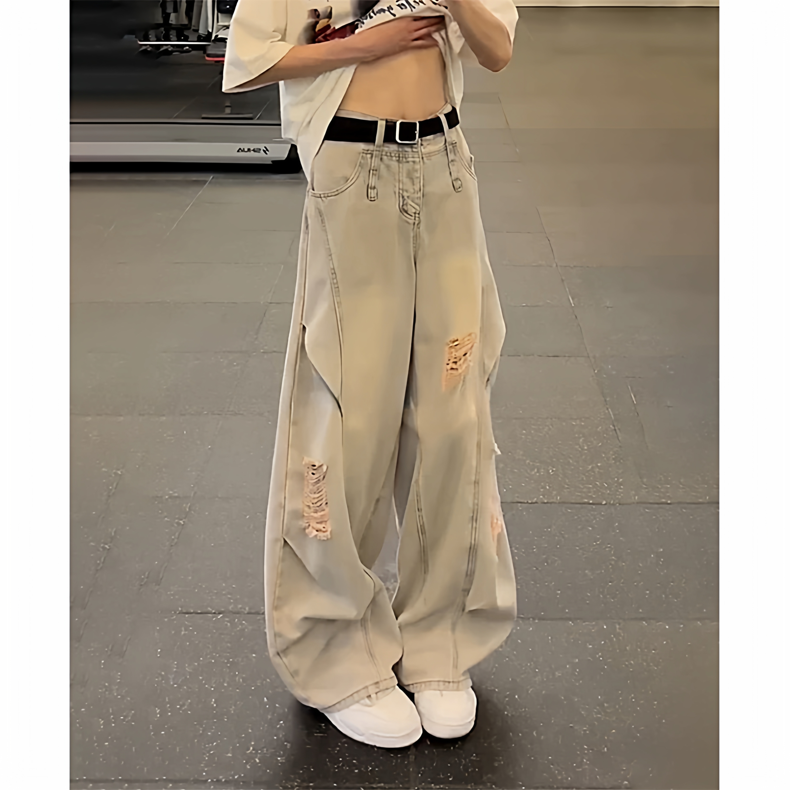 A417ANK9005P45秋冬季男士宽松破洞牛仔裤百搭阔腿裤子，男装牛仔裤，电商A417A
