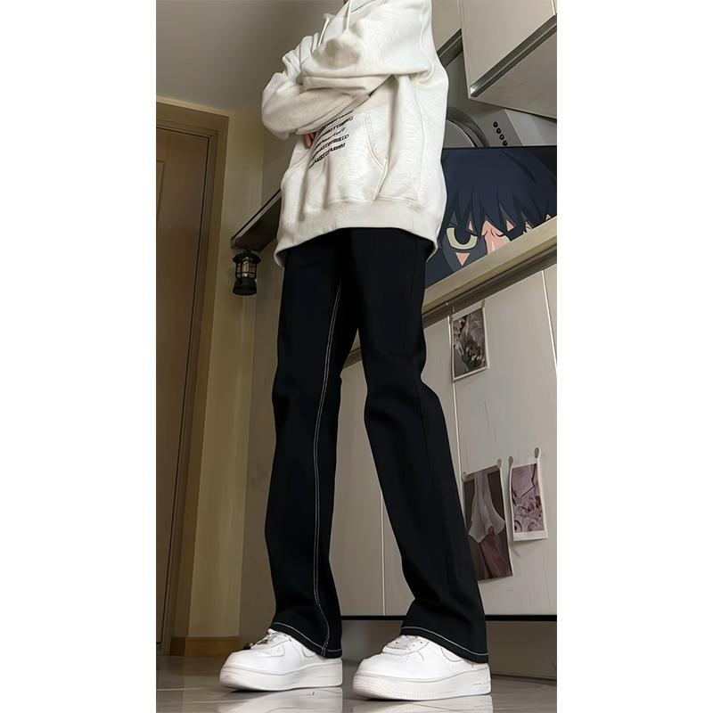 A417ANK3112P45春季男士白色织带牛仔裤微喇休闲长裤,男装牛仔裤,电商A417A