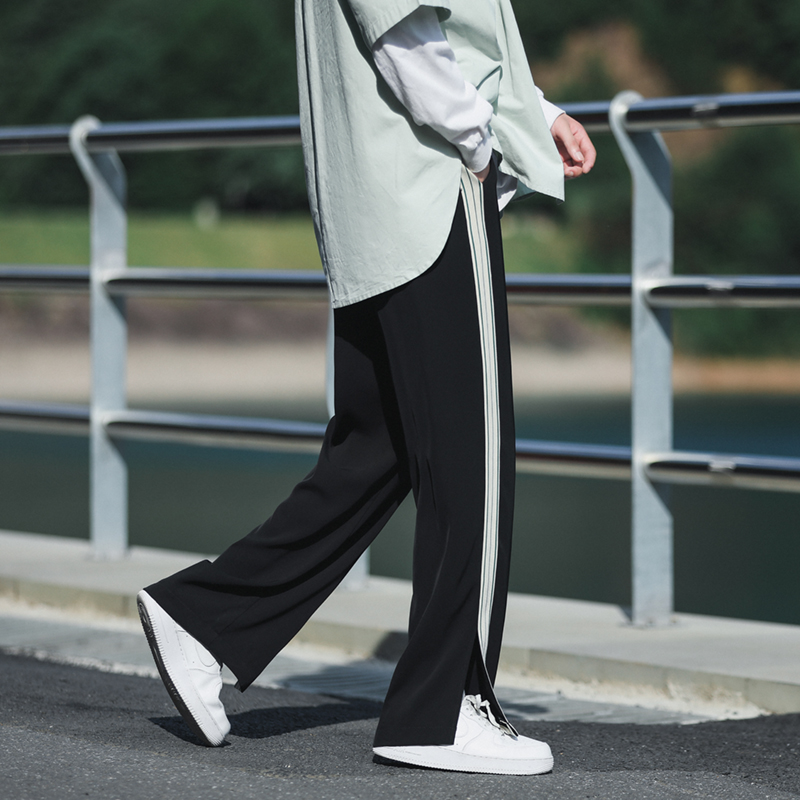 B339BK83夏季冰丝长裤男织带休闲小西裤开衩设计裤子P45控68，男装西裤，电商A417A