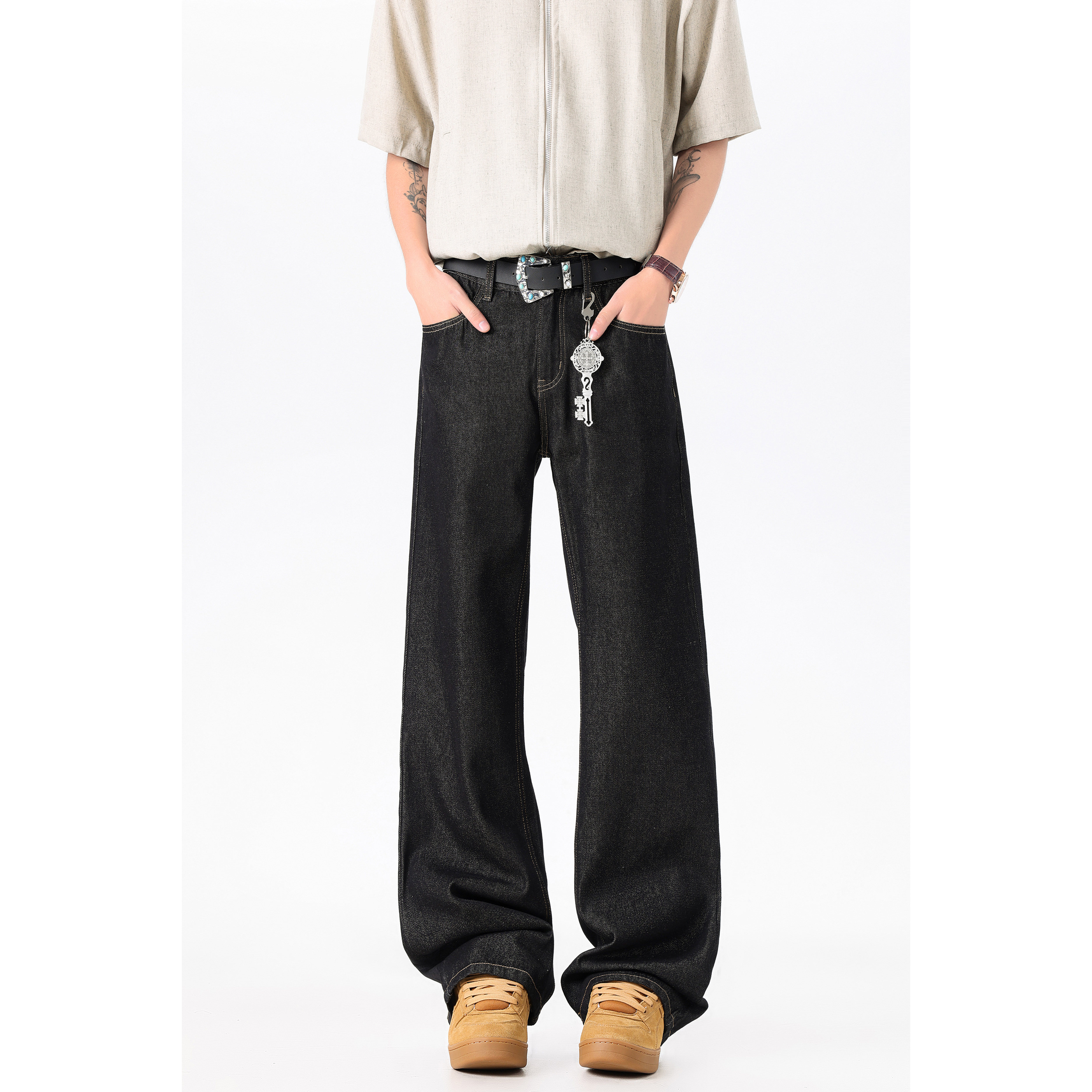 A417ANK9230P45男士宽松直筒原牛色牛仔裤，男装牛仔裤，电商A417A