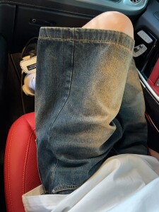 A417A DK251 P45做旧复古牛仔短裤男生夏季街头直筒宽松五分中裤图片