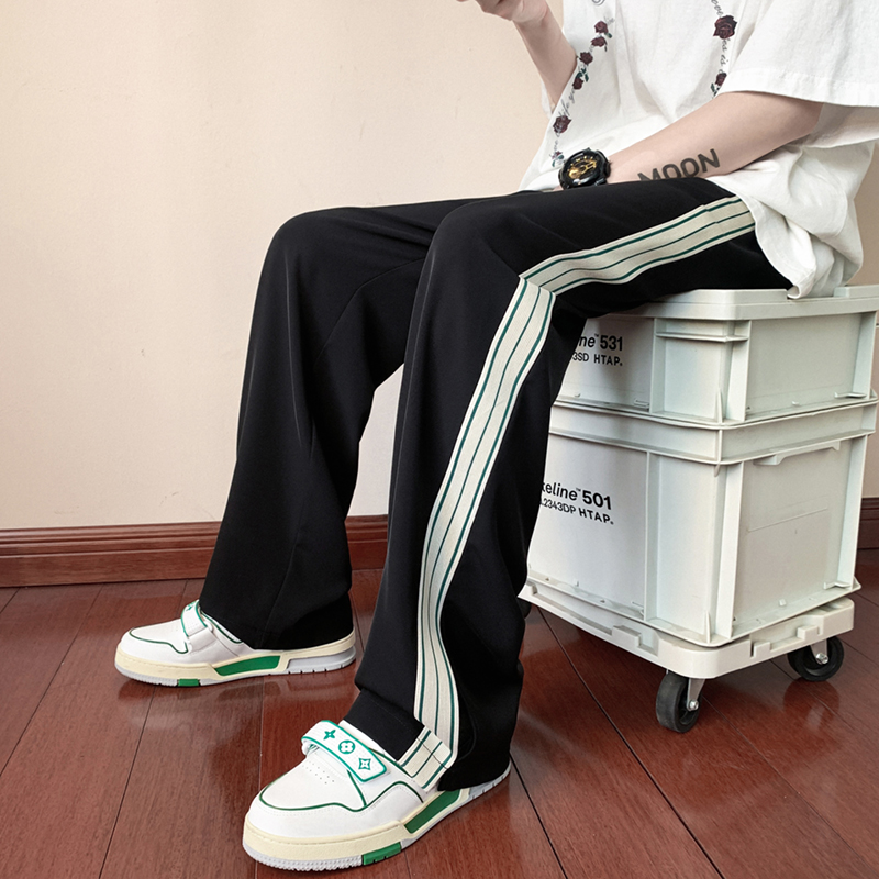 B339BK83夏季冰丝长裤男织带休闲小西裤开衩设计裤子P45控68，男装西裤，电商A417A