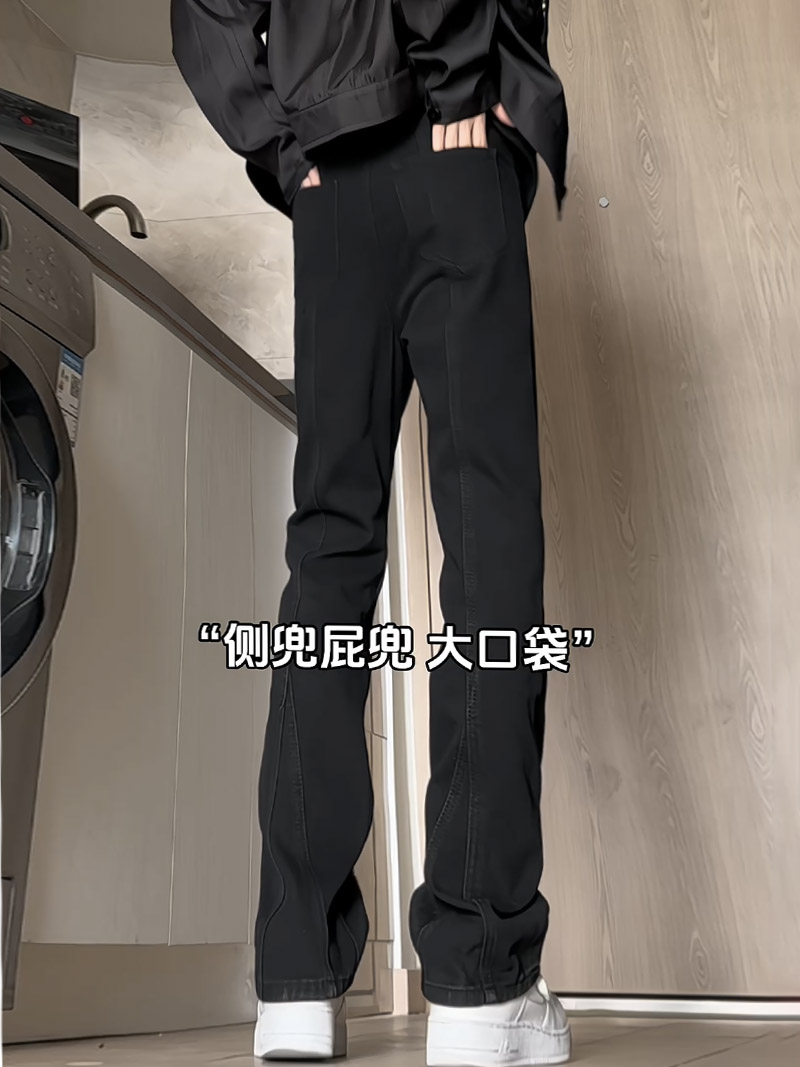 A417ANK357P55春季新款男士高街时尚拼接设计感牛仔裤百搭裤子,男装牛仔裤,电商A417A