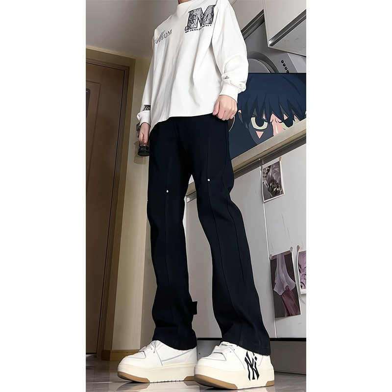 A417ANK806P45男士春季排扣牛仔裤百搭带铆钉休闲裤,男装休闲裤,电商A417A