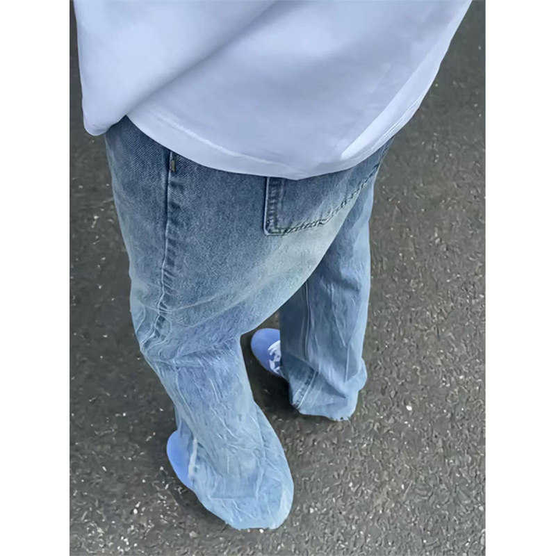 A417ANK901P45男士夏季闪电纹牛仔裤个性微喇休闲长裤,男装牛仔裤,电商A417A