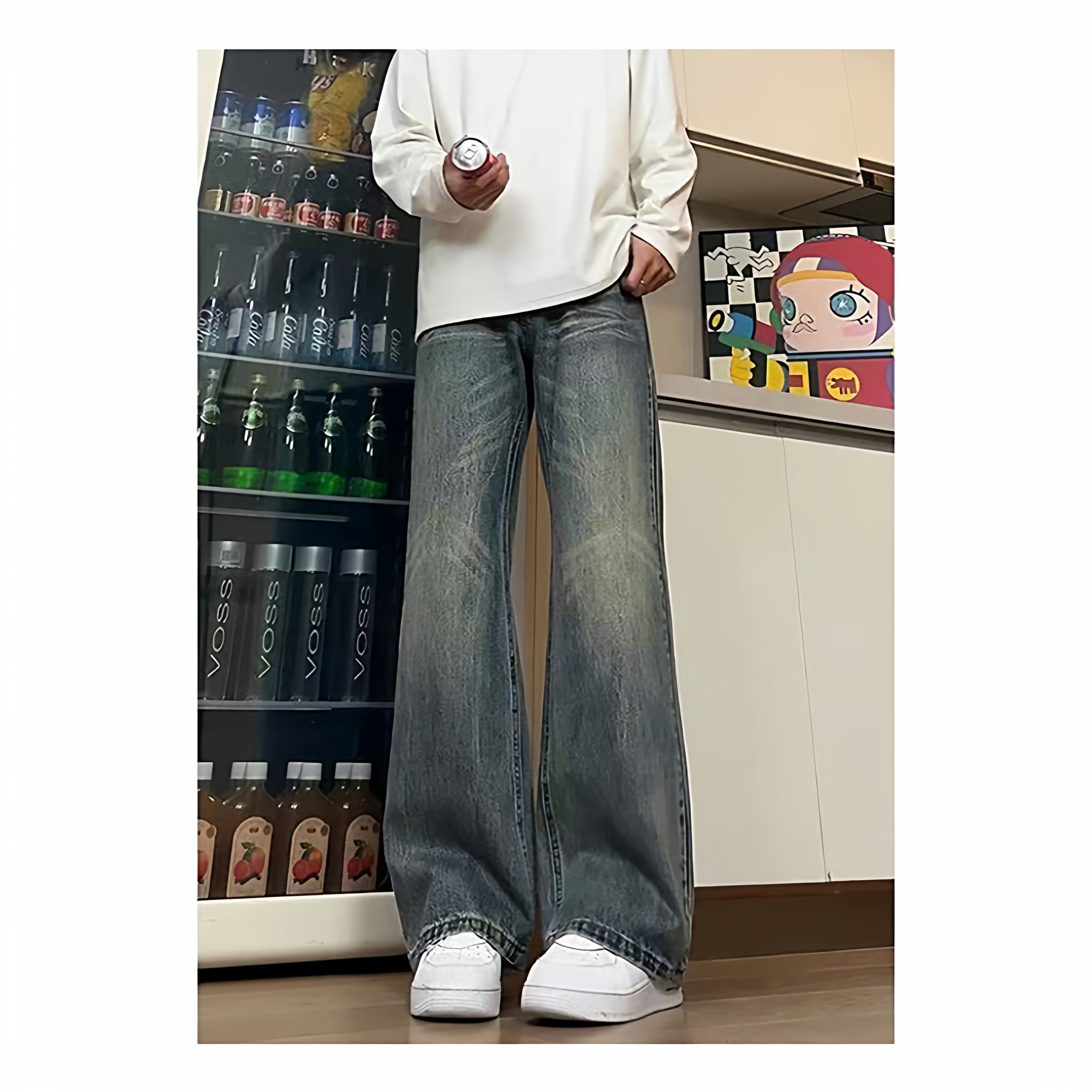 A417ANK24357P45男士潮流水洗直筒牛仔裤潮流弯刀裤，男装牛仔裤，电商A417A