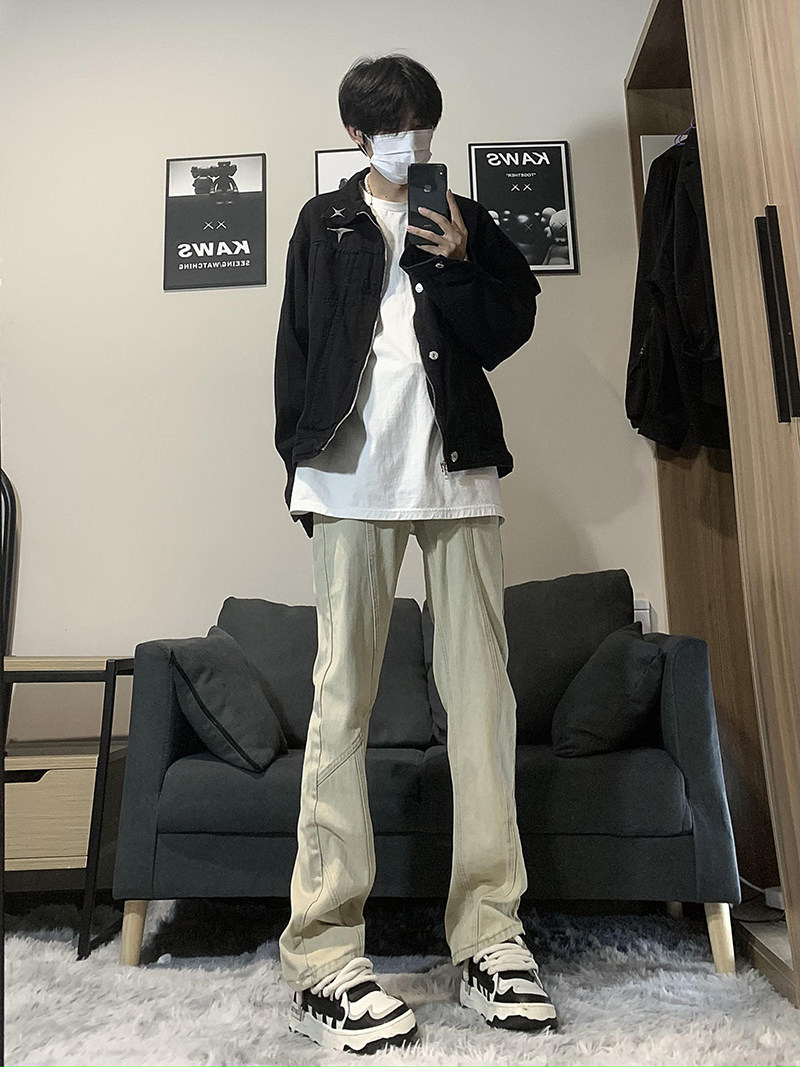 A417A NK357 P55秋冬男士高街时尚拼接设计感牛仔裤百搭裤子图片