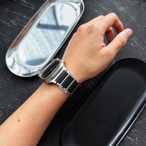SOWHATLAB适用AppleWatchUltra3钛金属碳纤维纹磁吸表带iwatch49m