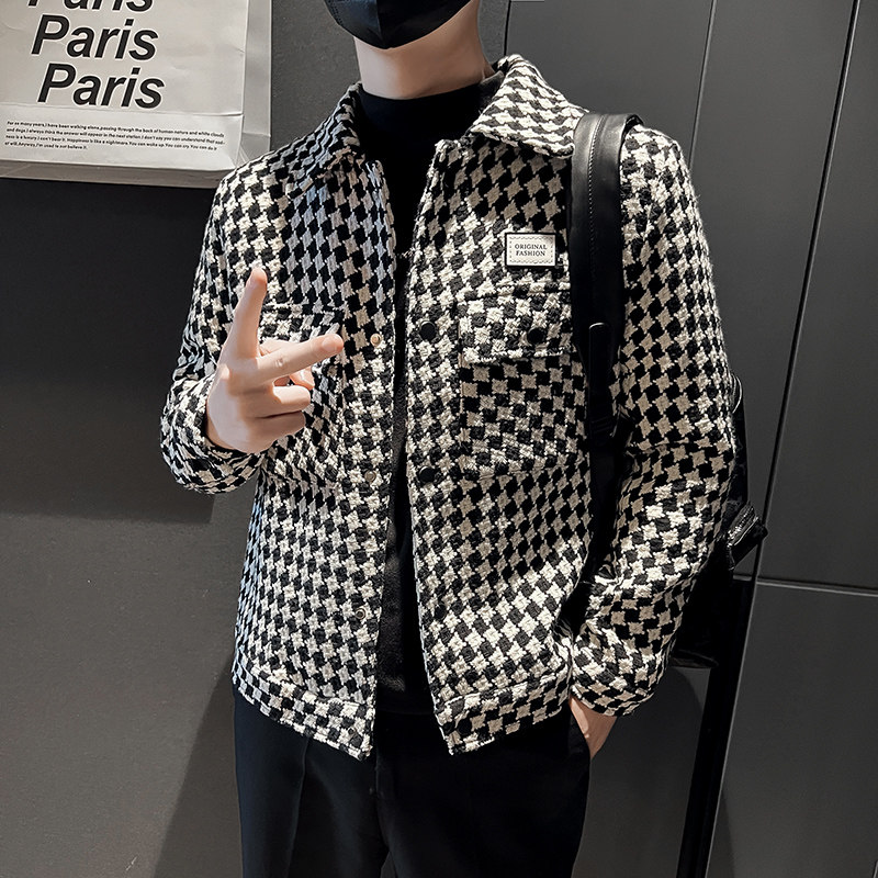 312A-2293-P130控168秋冬社会小伙格子呢子外套男潮流韩版上衣E,女装短外套,星座312A