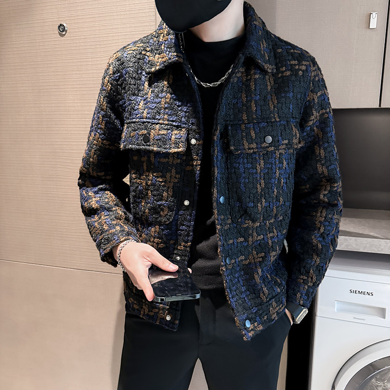 312A-2828-P130控170秋季新款格子呢子夹克外套男潮流韩版上衣A,男装夹克,星座312A
