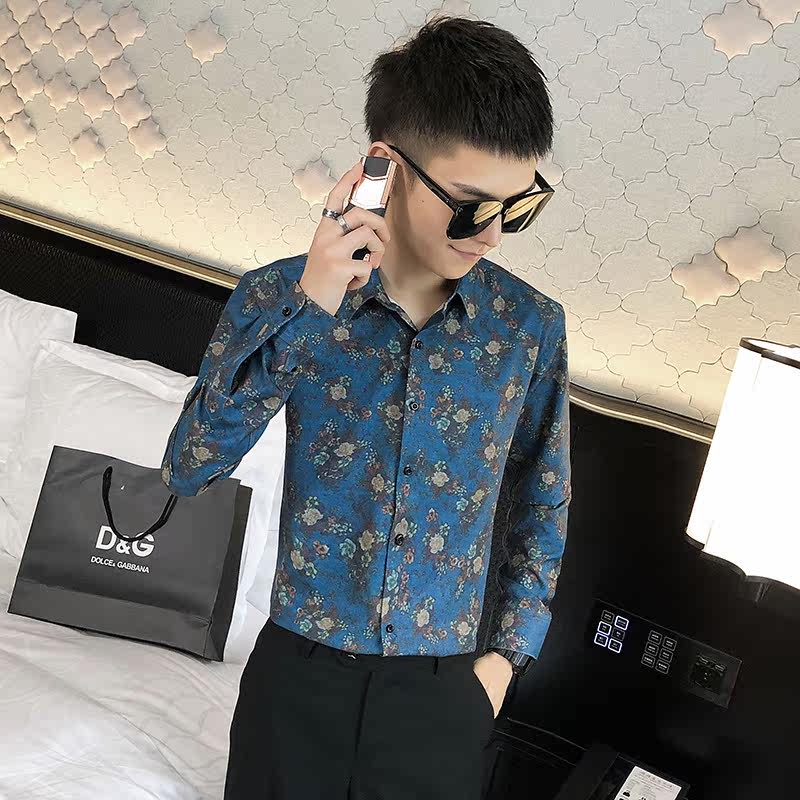312A-276-P55秋季新款社会精神小伙衬衫韩版潮流复古时尚衬衣A,男装衬衫,星座312A