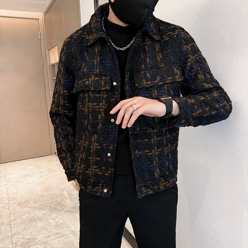 312A-2828-P130控170秋季新款格子呢子夹克外套男潮流韩版上衣A,男装夹克,星座312A