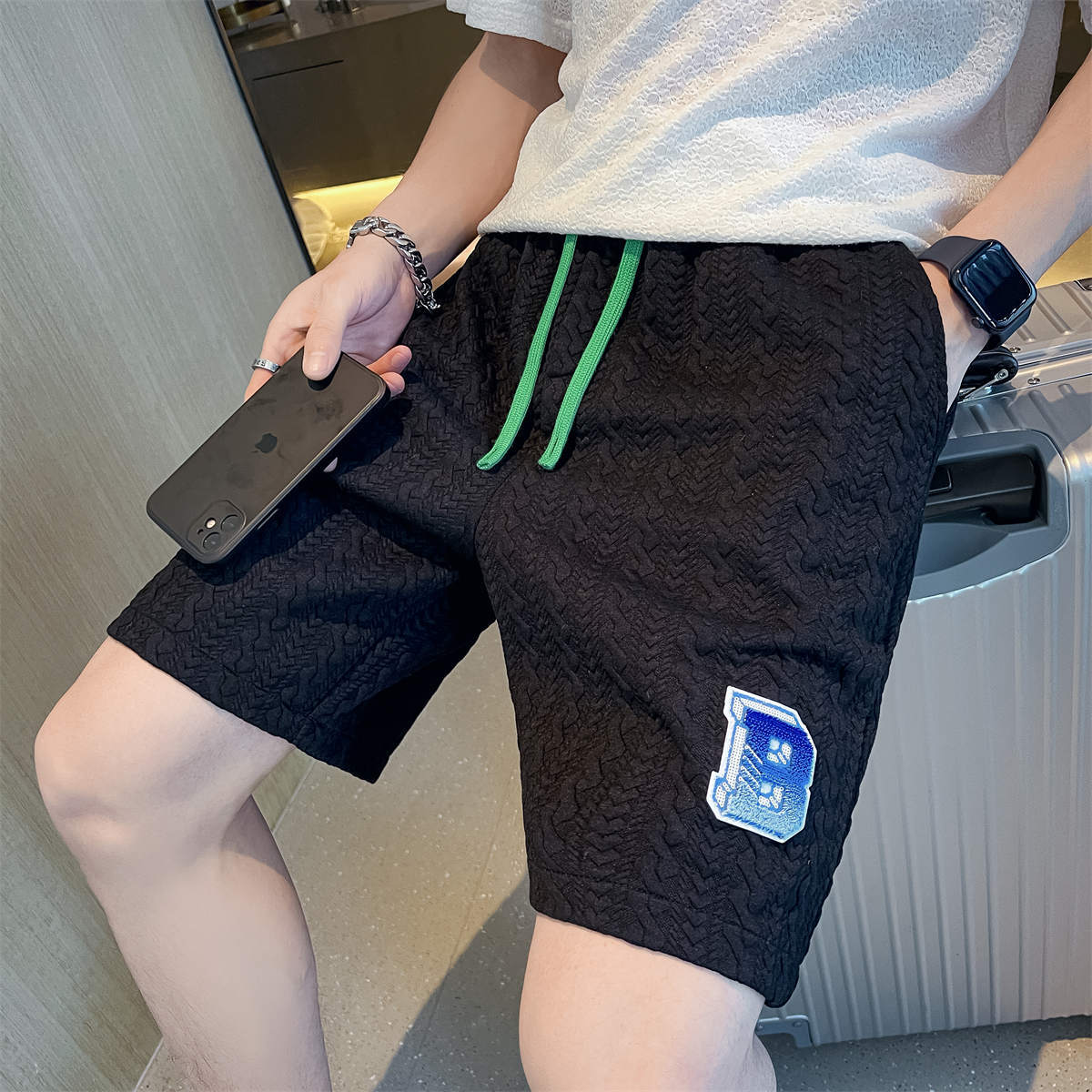 312A-2225-P45 22夏季男士高级感短裤休闲运动五分裤潮流沙滩裤F图片