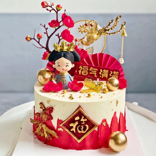 母亲节日宫廷皇上蛋糕摆件扇子