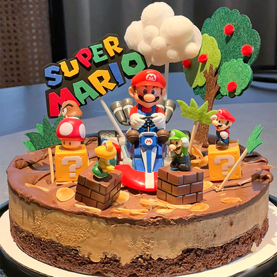 儿童生日马里奥蛋糕装饰摆件
