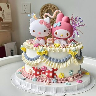 饰 美乐蒂库洛米kt猫玉桂布丁狗三丽鸥玩偶卡通女孩生日甜品蛋糕装