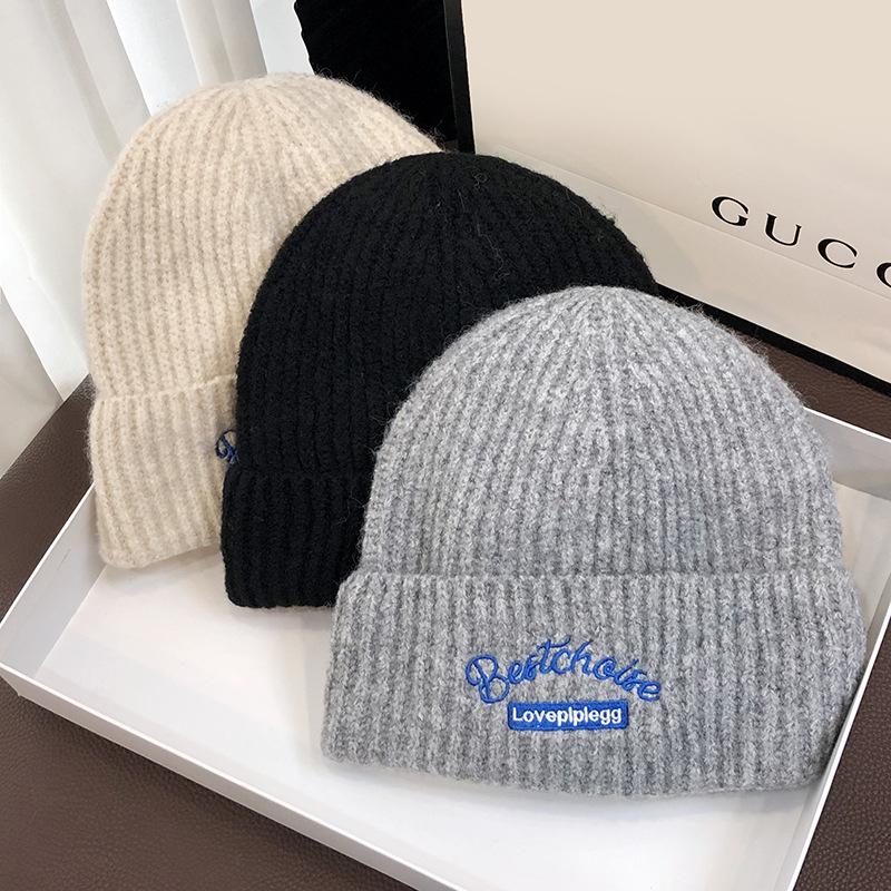 秋冬女帽子新款字母百搭毛线针织帽保暖冷帽高品质情侣简约男时尚