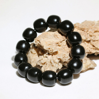 漆黑如墨115.6克墨玉老型珠手链新疆和田玉籽料原石原料天然真皮