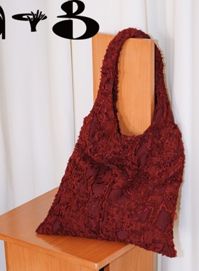 ALLGOODGOODS telos复古勃艮第烧花浮雕肌理袋大容量通勤单肩包袋