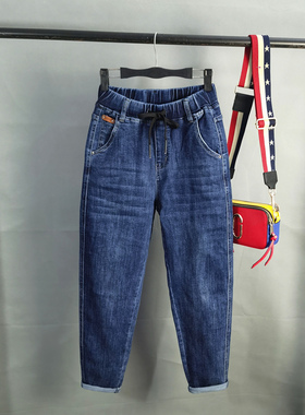 女宽松哈伦牛仔裤小脚显瘦垮裤弹力抽绳休闲萝卜裤2025新品老爹裤