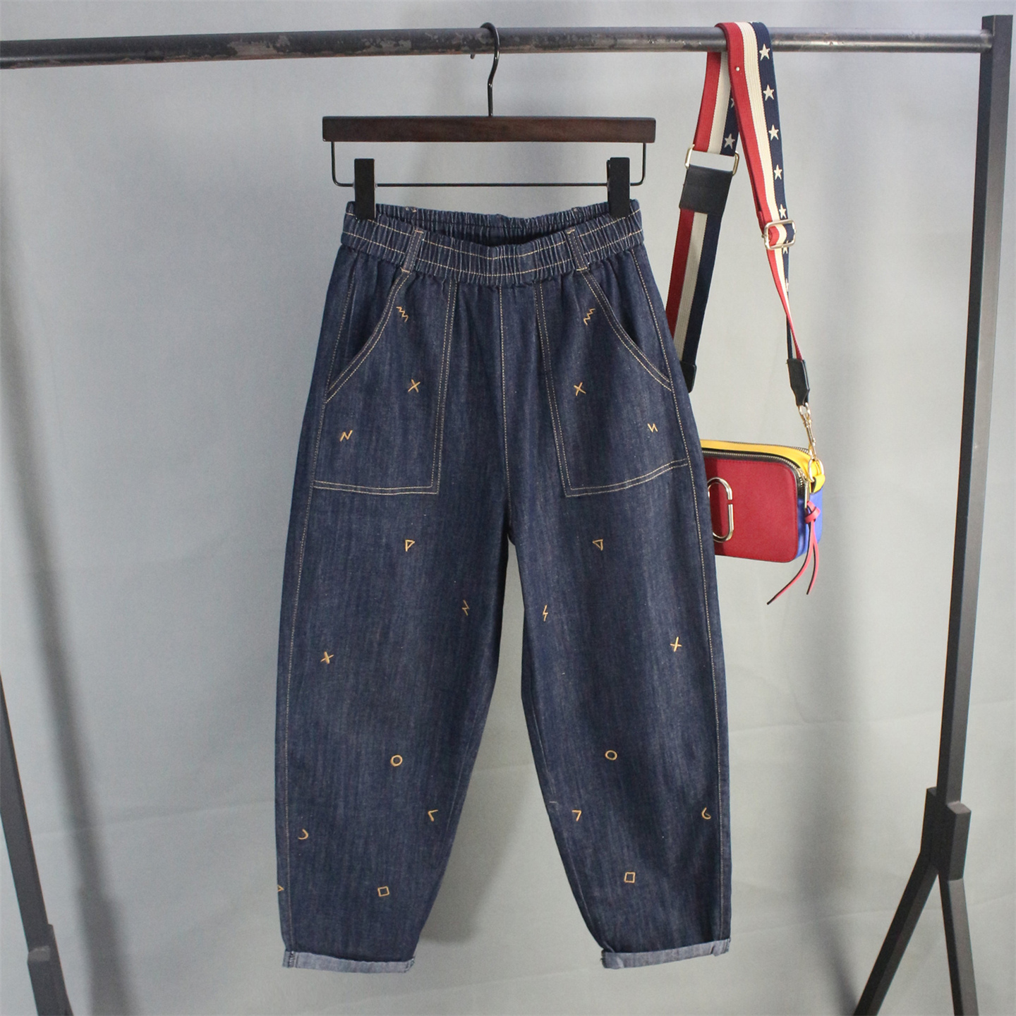 小个子复古水洗百搭弹性休闲深蓝