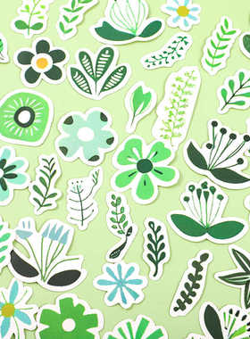 绿色系植物树叶花草小清新文艺装饰贴画水杯杯子iPad平板手账贴纸