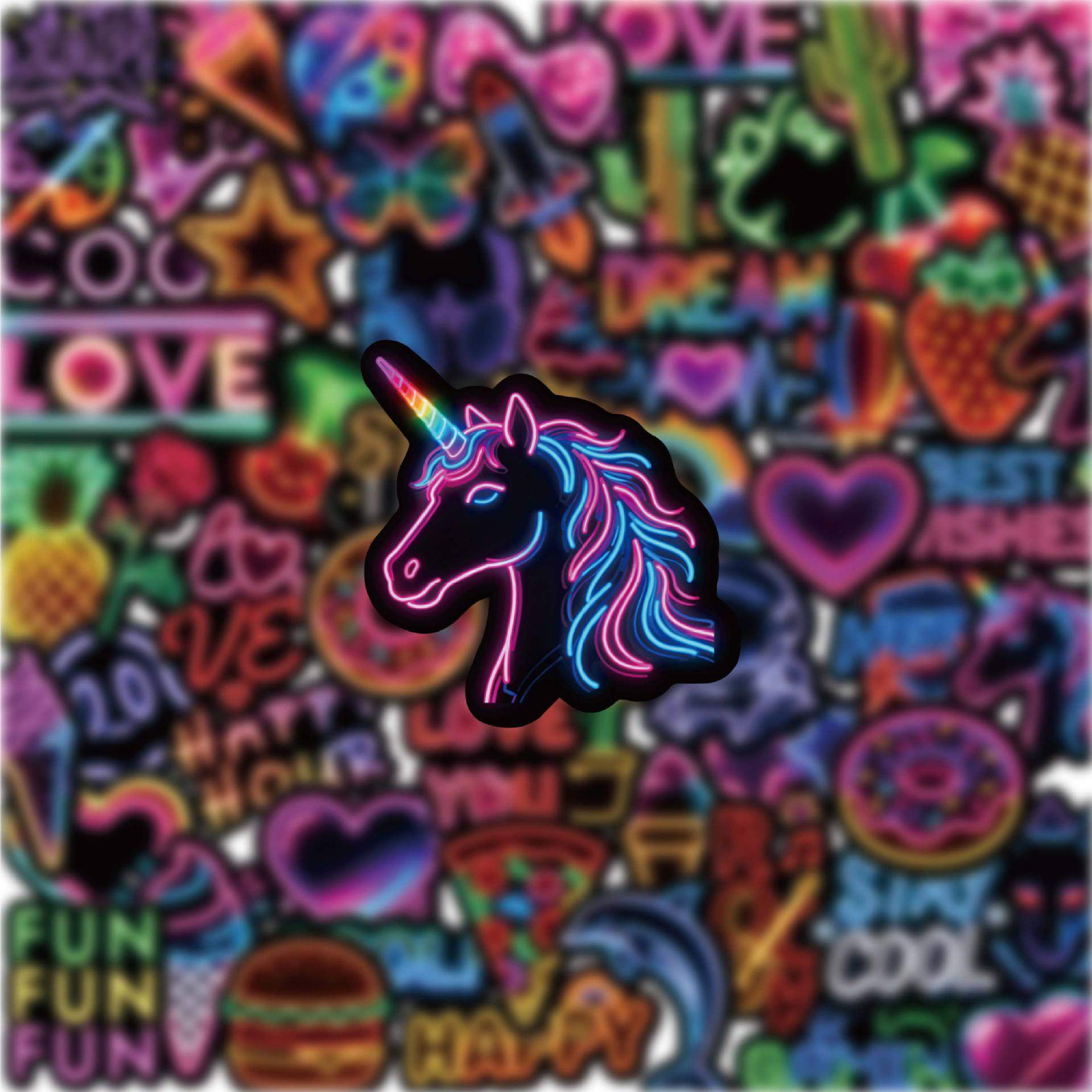 124张霓虹灯贴纸炫彩个性创意手机壳手账桌面行李箱相册装饰贴画,文具电教/文化用品/商务用品,贴纸/立体贴纸,淘宝优惠券,粉丝福利购,淘宝优惠卷