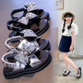小女孩交叉带凉鞋 女童凉鞋 儿童洋气公主鞋 2026夏季 潮牌亮片沙滩鞋