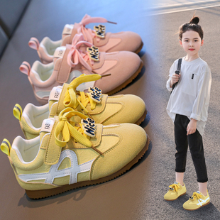 女童鞋子儿童德训运动板鞋秋季女孩超火黄色阿甘鞋中大童休闲百搭