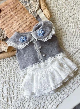 宠物狗狗猫咪春秋保暖连衣裙小型犬约克夏比熊加厚针织甜美风裙子