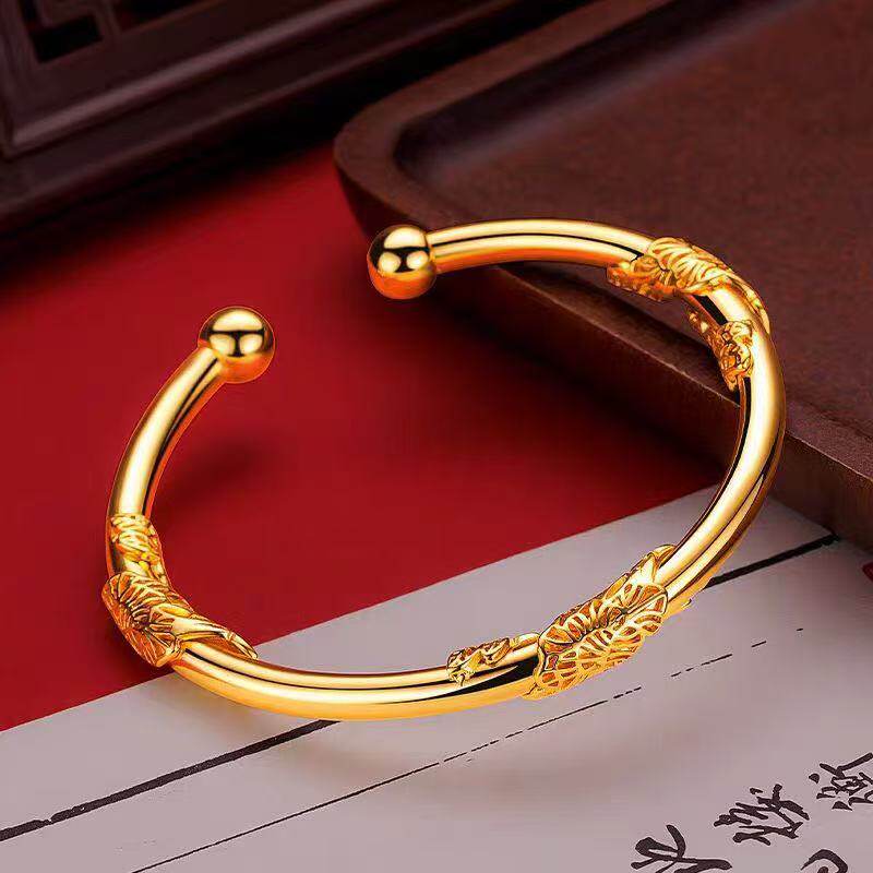 正品沙金工艺仿黄金色999繁花似锦对珠相思藤开口手镯实心手环