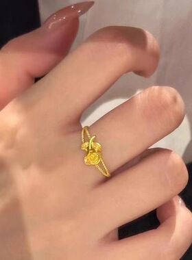 古法仿真黄金色指环玫瑰花戒指