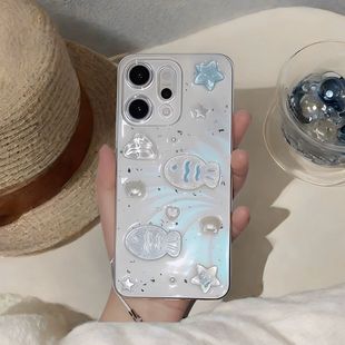 11創意A6PRO K11 K10軟FINDX8 A3防摔套A5PRO潮K12 立體海洋貝殼小魚適用OPPOreno14手機殼13滴膠12