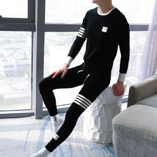 纯棉男秋衣秋裤套装修身保暖内衣