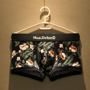 国潮纯棉印花四角裤 内裤 透气中腰平角裤 底裤 头 2条装 男生短裤 男士