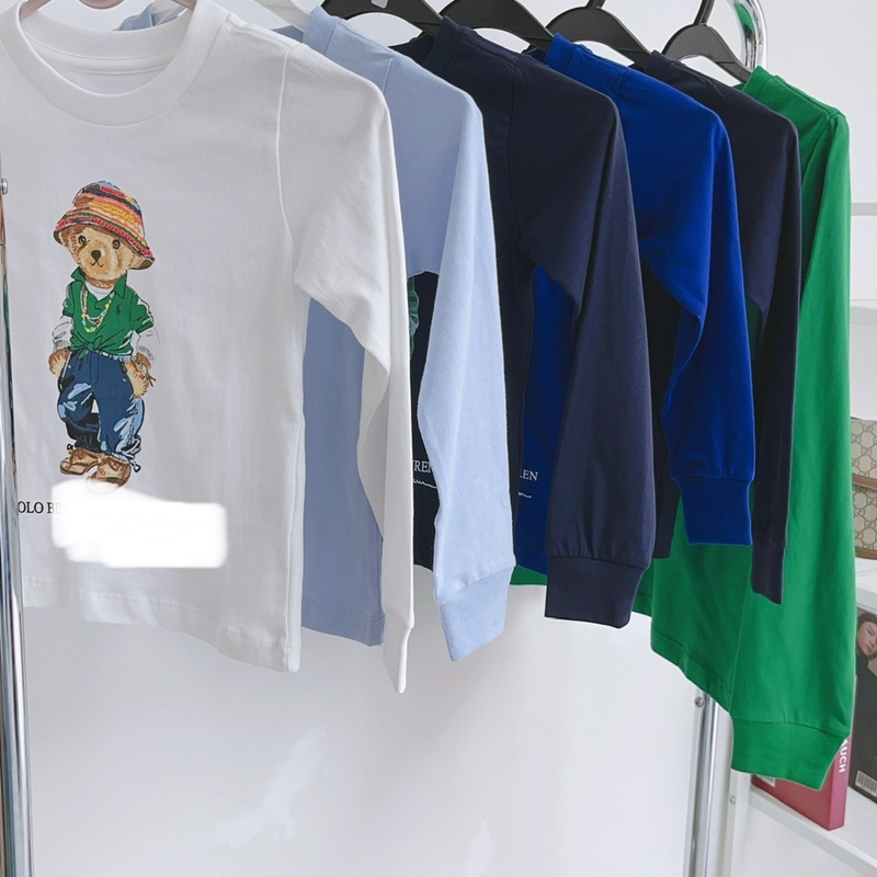 美国 小马 RL 小熊T恤 男童纯棉长袖秋装儿童内搭打底衫印花上衣