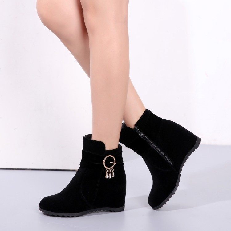 短靴女秋季新款内增高及踝靴侧拉链高跟靴皮带扣休闲百搭单靴子40