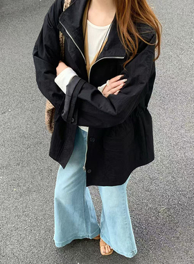 CoMo 韩版松紧收腰立领显瘦风衣气质款时尚休闲宽松外套女9920