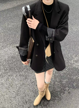 CoMo 秋冬新款黑色廓形西装外套女设计感显瘦高级感休闲西服1527