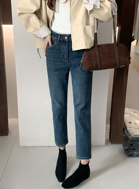 CoMo 加绒牛仔裤女冬季新款高腰法棍裤显瘦加厚保暖休闲百搭8171F