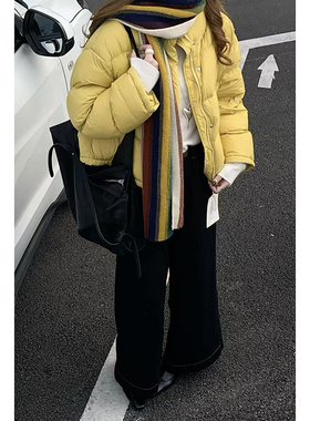 CoMo 黄色短款羽绒服女秋冬保暖面包服时尚百搭减龄显白外套908
