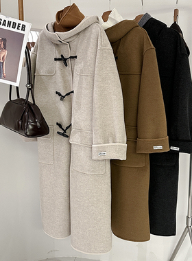 1CoMo 新款百搭时尚秋冬保暖通勤气质韩版连帽牛角扣长款外套7069